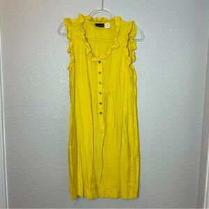 NY&Co Bright Yellow Ruffle Button-Down Midi Dress with Pockets Size 8